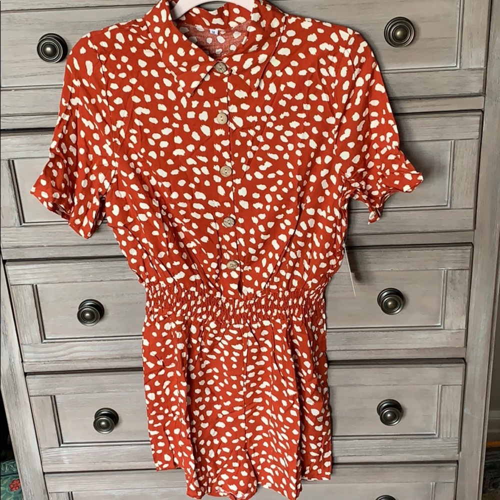 Boho romper Spotted Print Button Front